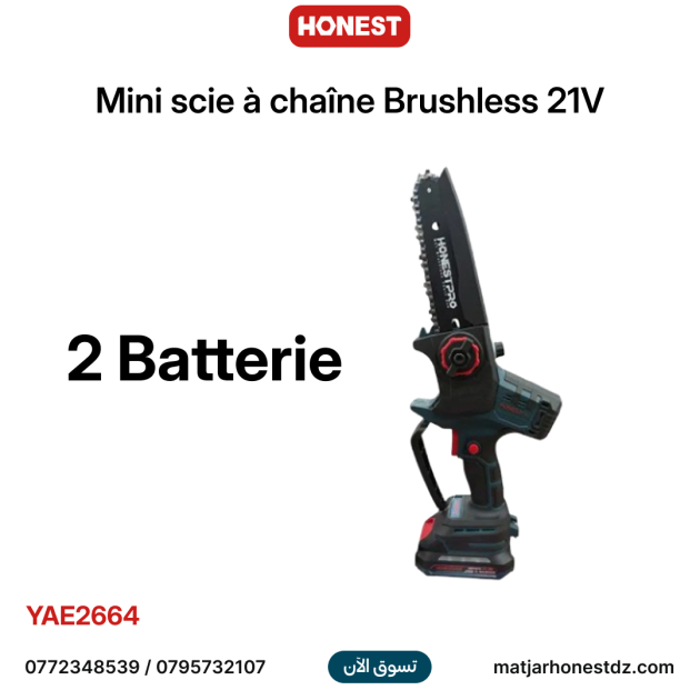 Mini scie à chaîne Brushless batterie avec 2 batteries 21V HONESTPRO YAE2664