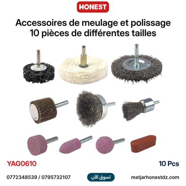 Accessoires de meulage et polissage 10 pièces de différentes tailles HONESTPRO YAG0610