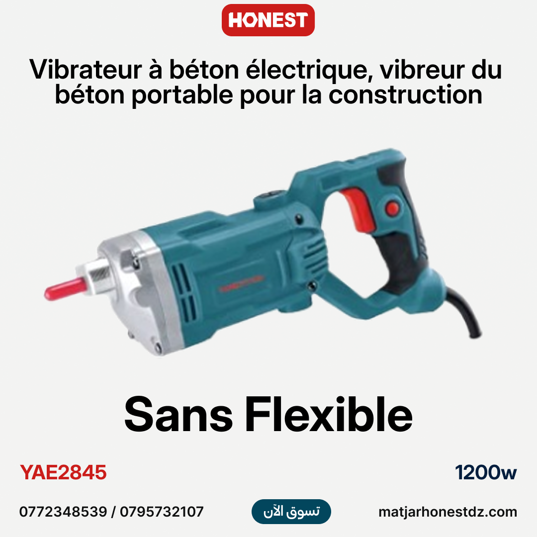 Vibrateur à béton électrique, vibreur du béton portable pour la construction 1200W HONESTPRO YAE2845