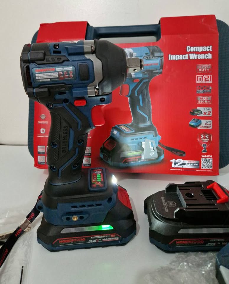 Clé A Choc Boulonneuse Sans Fil 21v Li-Ion BRUSHLESS Avec 2 Batterie 2.0AH 550N.m HONESTPRO | YAE6118 - الصورة 5