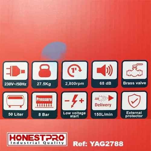 Compresseur d’air silencieux 50L 1500W 8Bar HONESTPRO YAE2788 - الصورة 3