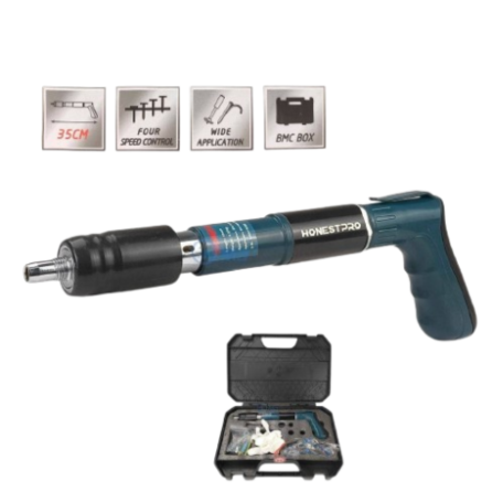 Pistolet à clous 42 mm longueur 35 cm compatible avec clous 27/32/42 mm 4 vitesses multi-usages avec coffret HONESTPRO YAE1081 - الصورة 2
