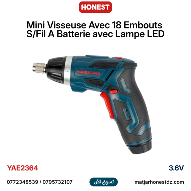 Mini Visseuse Avec 18 Embouts Sans Fil A Batterie 3.6V Avec Lampe LED HONESTPRO YAE2364