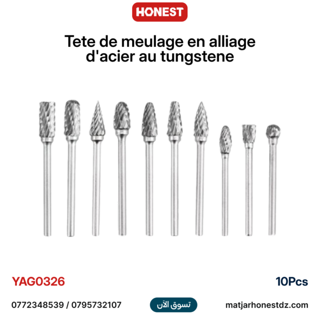 Tete de meulage en alliage d'acier au tungstene 10PCS HONESTPRO YAG0326