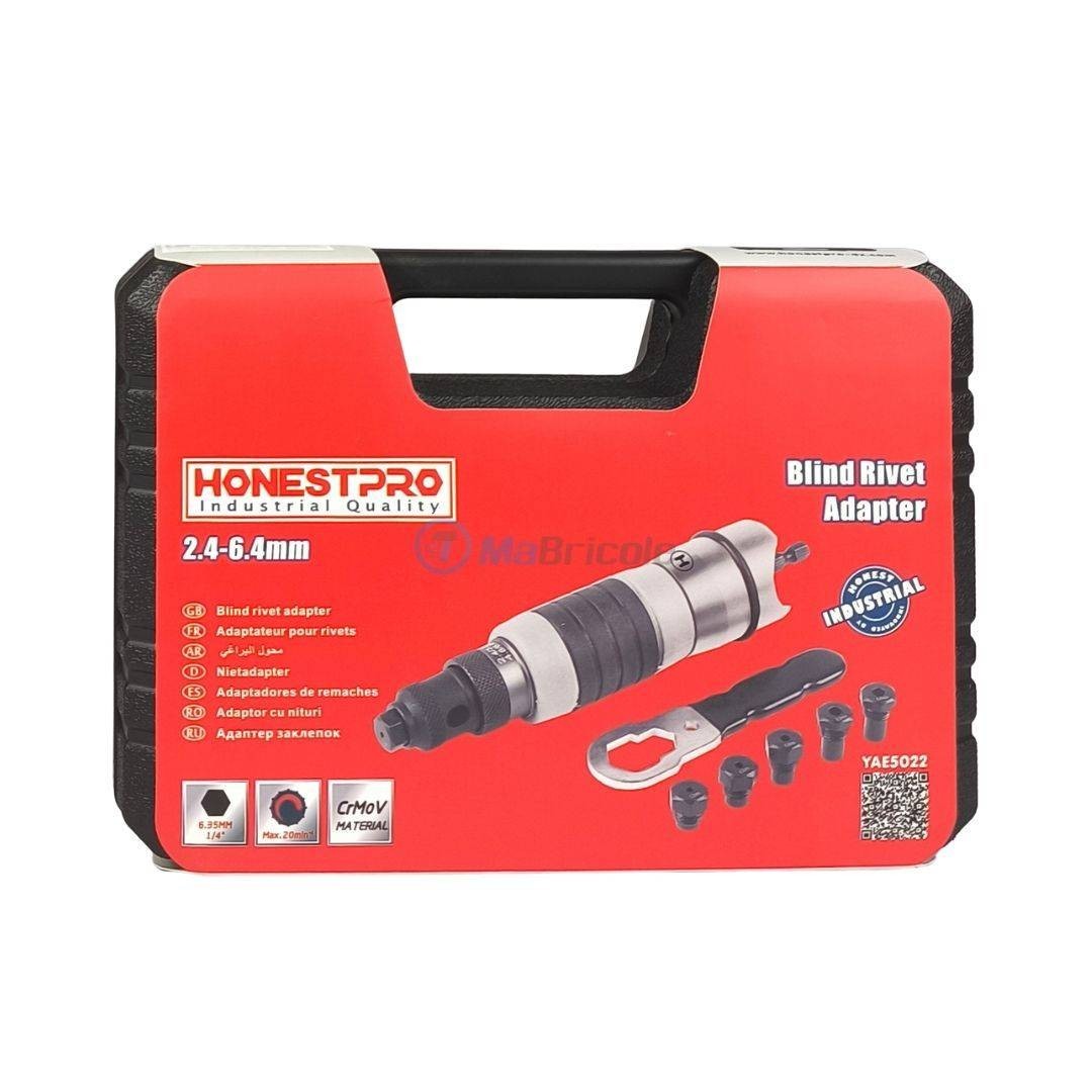 Adaptateur de rivet aveugle pour perceuse 2.4-3.2-4.0-4.8-6.0-6.4 mm embout 6.35 mm en CRMOV HONESTPRO YAE5022 - الصورة 5